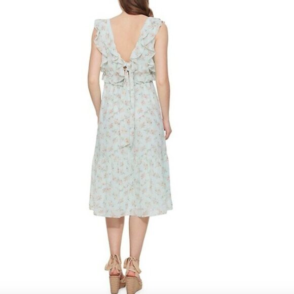 Dex Ruffled-Bodice Tie-Back Floral Dress Midi Mint Floral XL - Picture 2 of 15